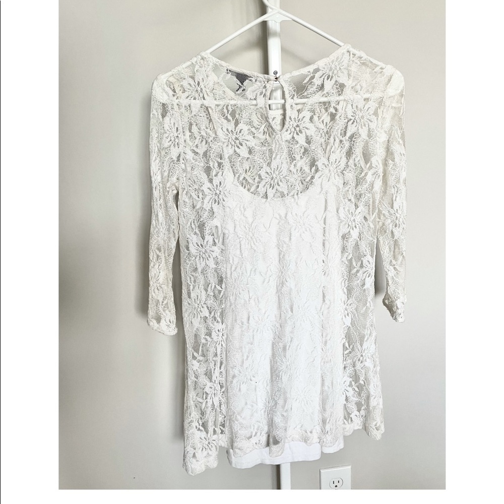 White Lace Long-sleeve Mini One-piece Dress